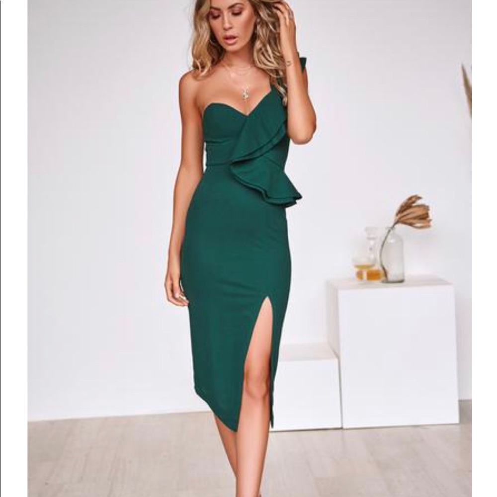 Triangle Midi Dress with Ruffle (green)